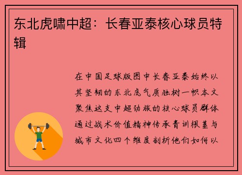 东北虎啸中超：长春亚泰核心球员特辑