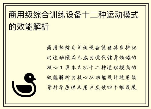 商用级综合训练设备十二种运动模式的效能解析